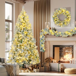 Hrinhom 6FT Snow Flocked Christmas Tree with Colorful LED Lights - 1 of 4