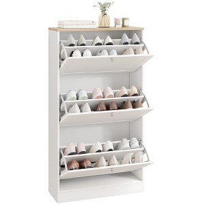 HOMCOM Narrow Shoe Storage Cabinet for Entryway with 3 Flip Drawers and Adjustable Shelves, Shoe Rack Organizer for 18 Pairs of Shoes - 1 of 4