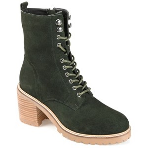 Journee Signature Womens Genuine Leather Malle Round Toe Stacked Combat Booties - 1 of 4