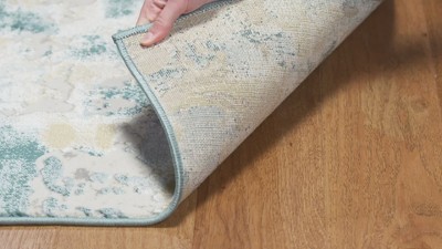 Beige and Turquoise Abstract Synthetic Area Rug, 8' x 10'