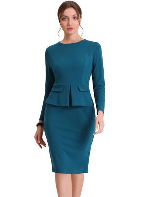 Allegra K Women's Round Neck Bracelet Sleeve Peplum High Waist Work Office Pencil Dress