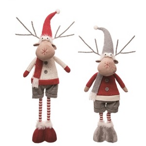 Transpac Plush Telescoping Reindeer Set of 2 Christmas Home Decorations - 1 of 1