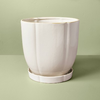 11.25" Stoneware Indoor/Outdoor Planter Pot with Saucer Cream - Hearth & Hand™ with Magnolia