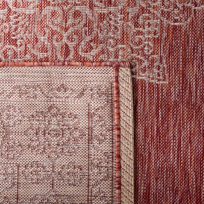 Rust and Ivory Square Synthetic Indoor/Outdoor Rug