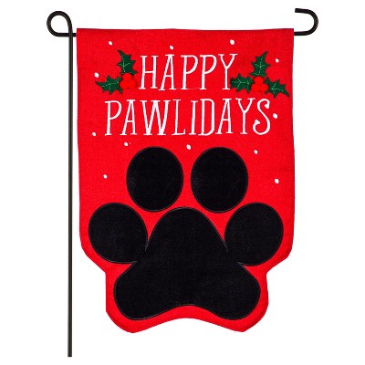 Happy Pawlidays Garden Burlap Flag