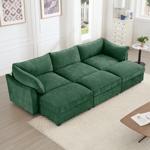 Oversized 112.6" Chenille Modular Sleeper Sectional Sofa Bed with 3 Storage Ottomans and Storage Drawers under Each Seat, 6-Piece Free combination - 1 of 4