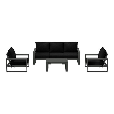 WestinTrends Montara 6-Piece Modern HDPE Outdoor Patio Furniture Sofa Conversation Set with Coffee Table