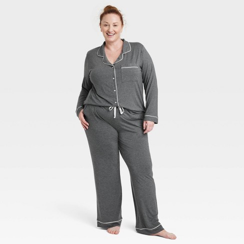 Women's Beautifully Soft Long Sleeve Notch Collar Top and Pants Pajama Set  - Stars Above™ Heathered Gray 4X