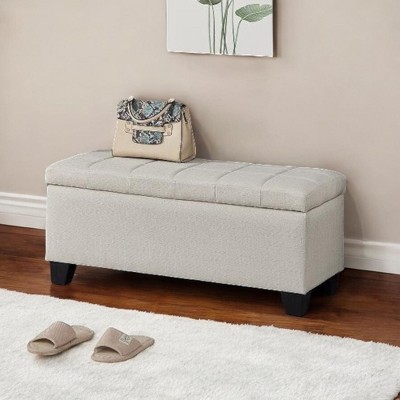 Alilang 35 Inches Upholstered Storage Bench with Tufted Cushion and Wooden Legs-Light Beige