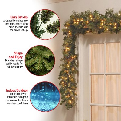 Carolina Pine Festive Pre-Lit Garland with Pine Cones, 9 ft.