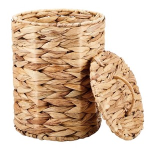 Aoibox Small Woven Trash Can with Lid & Handle, Boho Braided Waste Basket Includes 100 Garbage Bags for Bathroom, Bedroom, Office, Laundry - 1 of 4