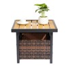 Naysaye Patio End Tables Wicker Side Table PE Rattan Imitation Wood Top with Umbrella Hole for Outdoor Use, Brown, 22"*22"*18" - 2 of 4
