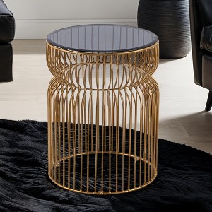 21" Metal Frame Modern End Table with Tinted Tempered Glass Top for Living Room - 1 of 4