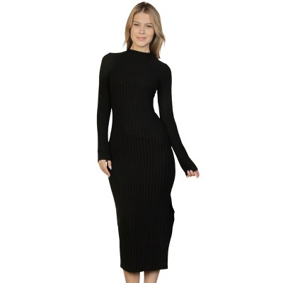 Slickblue Women's Sweater Knit Midi Dress, Mock Neck with Split Thigh, Long Sleeve Style, 3 Color Options, Size S-L