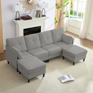Mjkone Modular Convertible Sectional Sofa Couch, Upholstered Comfy Fabric 4-Seater Sofa with Movable Ottomans - 1 of 4