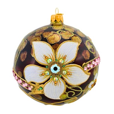 Glitter Lab 5.0 Inch Floral Symphony Ball Christmas Tree Ornament , Multi Seasonal Decor Christmas European Flower (1PC)