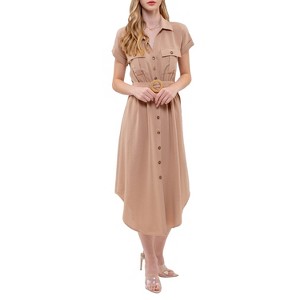 August Sky Women's Belted Button Up Shirt Dress - 1 of 4