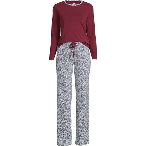 Lands' End Women's Tall Knit Pajama Set Long Sleeve T-shirt And Pants -  Large Tall - Muted Blue Florals : Target