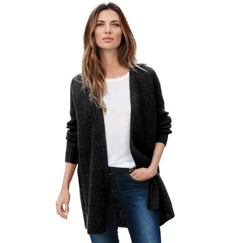 Ellos Women's Plus Size Open Front Waffle Cardigan Oversized Long