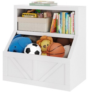 Kids Bookshelf and Toy Storage, 2 Tier Toy Organizer with Storage Cabinet, Toddler 2 Shelf Bookcase - 1 of 4