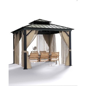 10x10 Ft Hardtop Gazebos with Heavy Duty Double Roof, Nettings and Curtains - 1 of 4