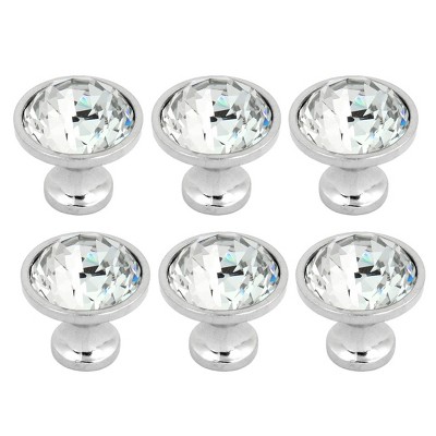 Unique Bargains Clear Sparkle Crystal Cabinet Cupboard Dresser Door Round Shaped Pull Knob Handle Silver 1.4"x1.4" 6pcs