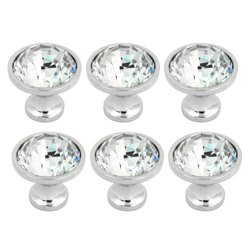 Unique Bargains Clear Sparkle Crystal Cabinet Cupboard Dresser Door Round Shaped Pull Knob Handle Silver 1.4"x1.4" 6pcs, 1 of 4