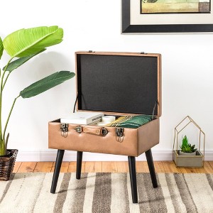 20" Leathaire Upholstered Storage Stool Whiskey Brown - Glitzhome: New Zealand Pine Legs, Fire-Retardant Foam Bench - 1 of 4