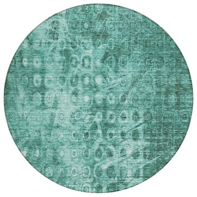 Teal Blue Ikat Washable Indoor Outdoor Area Rug