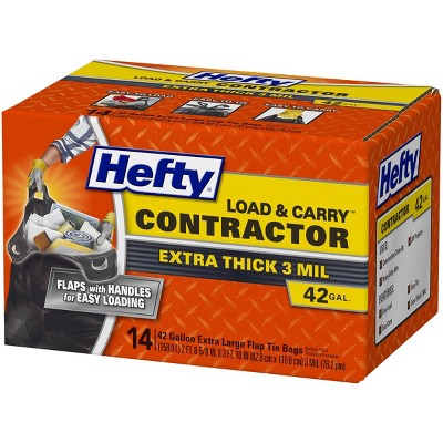 Hefty Contractor Load & Carry Extra Large Flap Tie Trash Bags - 42 Gallon - 14ct