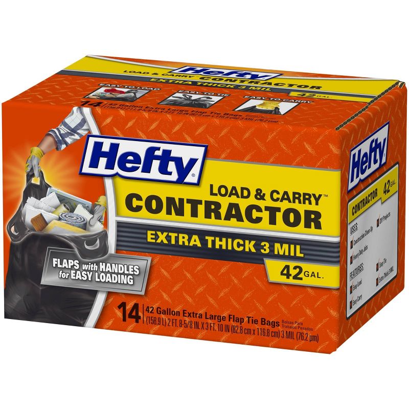 Hefty Contractor Load & Carry Extra Large Flap Tie Trash Bags - 42 Gallon - 14ct, 3 of 5