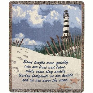 Manual Woodworks and Weavers Memorial Tapestry Throw – Feet Prints on the Heart, Coastal Cotton Blanket, 50x60 - 1 of 3
