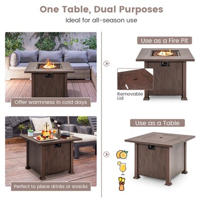 Brown 32'' Wood-Like Propane Gas Fire Pit Table