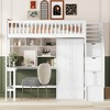 Twin Size Loft Bed with Study Desk, Bookshelf, and Hanging Rack, Fence Design, Wood Frame for Kids and Teens - 2 of 4