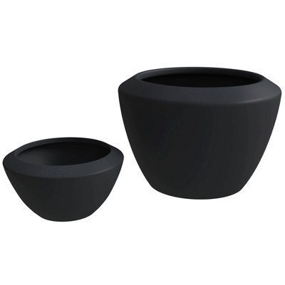LeisureMod Vessel 2-Piece Fiberstone and MGO Clay Round Planter Set for Indoor and Outdoor Use