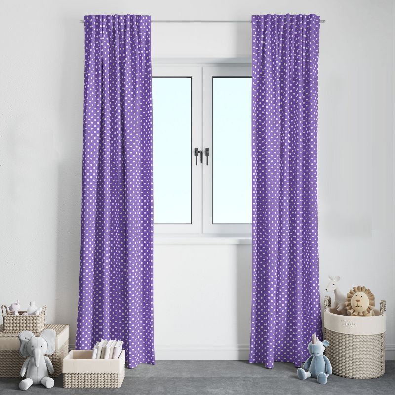 Bacati - Pin Dots Purple Cotton Printed Single Window Curtain Panel, 3 of 5