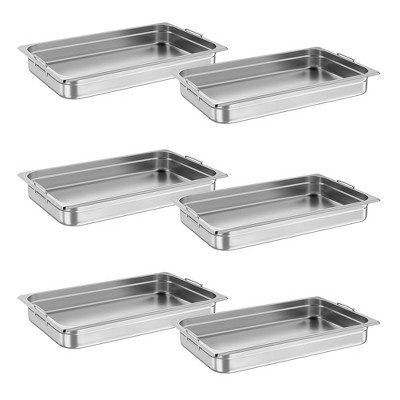 6 Pack Full Size Hotel Pan, NSF Certified, 2.5" Deep Commercial Stainless Steel Steam Table Pans with Handle, Anti-Jamming for Catering