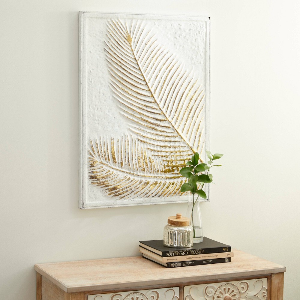 Photos - Wallpaper Metal Leaf Relief Palm Wall Decor with Gold Detailing Gold - Olivia & May
