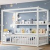 KWPZQEB Twin/Full Size Bed with Canopy, Wood Floor Bed Frame with Bookshelves & Safety Guardrail, Montessori Bed for Kids, No Spring Box Needed - 3 of 4