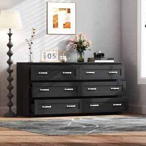 HDZNVF Modern Black Side Dressers with 6 Drawers, Wood Chest of Drawers with Metal Handle - 1 of 4