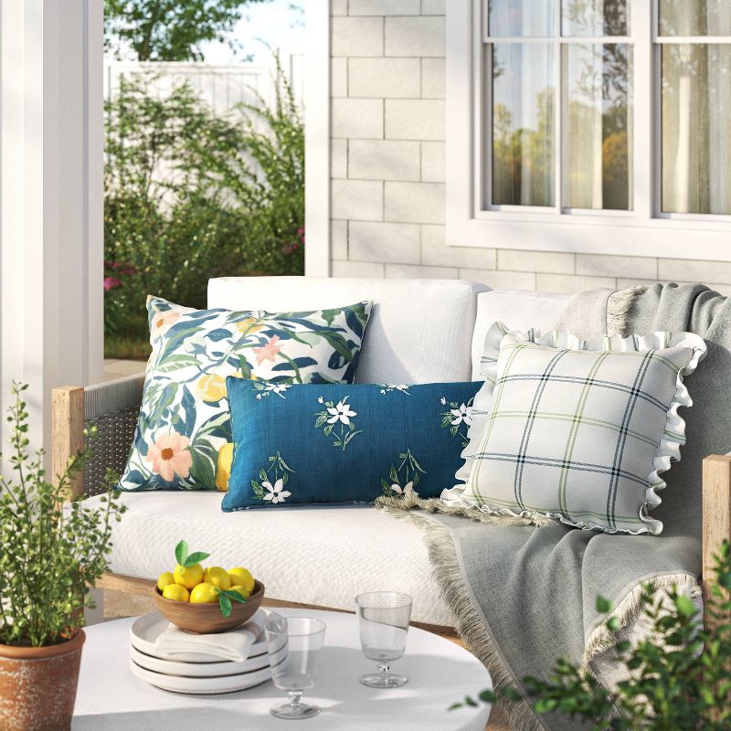 24&#34;x12&#34; Embroidered Floral Rectangular Indoor Outdoor Lumbar Pillow Blue - Threshold&#8482; designed with Studio McGee, 3 of 6