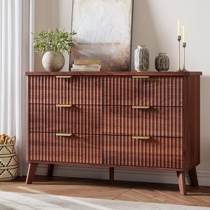 Fluted Dresser with 6 Deep Drawers, 47.2" Tall Chest of Drawers with Faux Marble Top - 1 of 4