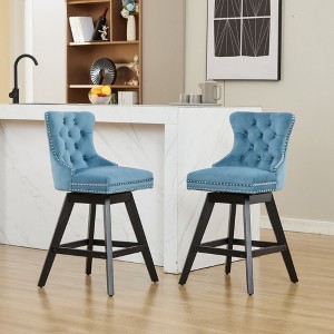 CAVINAS Swivel Barstools Set of 2, Velvet Bar Stool with Wooden Legs, Button Tufted Counter Height Bar Chair for Bar, Kitchen, Dining Room - 1 of 4