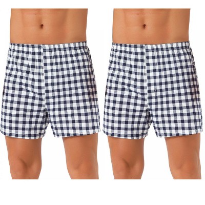 INSPIRE CHIC Men's 2 Pack Classic Elastic Waistband Plaid Pattern Boxer Shorts