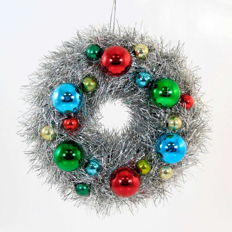 Bethany Lowe 4.5 Inch Merry & Bright Tinsel Wreath (Sm) Christmas Ornament Beads Tree Ornaments, 1 of 4