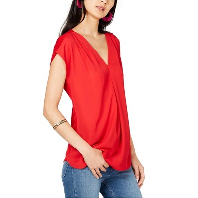 I.N.C International Concepts Womens Inverted Pleat Pullover Blouse, Red, Medium