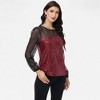 Anna-Kaci Women's Sheer Mesh Long Sleeve Top with Sequin Front Panel and Crew Neckline - 4 of 4