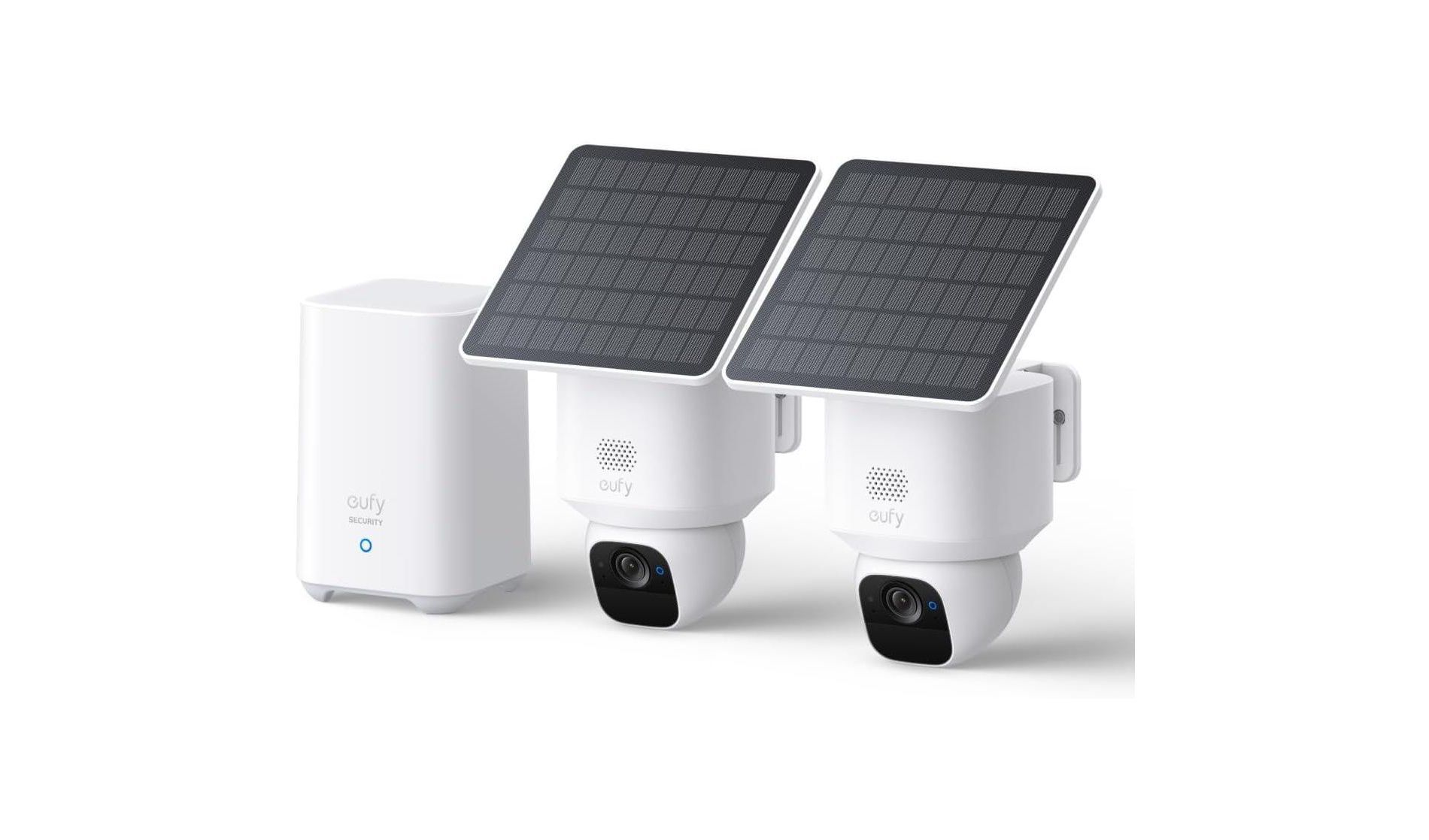 eufy Security SoloCam E30, 2-Cam Kit with HomeBase 2, Solar Security Cameras Wireless Outdoor, 360° Pan, AI Tracking, 2K Clarity, No Monthly Fee