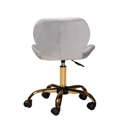 Savara Grey Velvet and Gold Metal Swivel Desk Chair