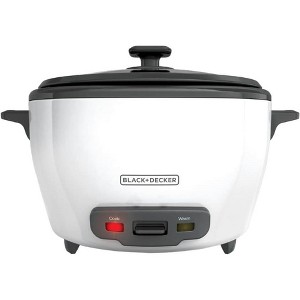 BLACK+DECKER Rice Cooker 28 Cups Cooked (14 Cups Uncooked) with Steaming Basket, Removable Non-Stick Bowl, White - 1 of 4